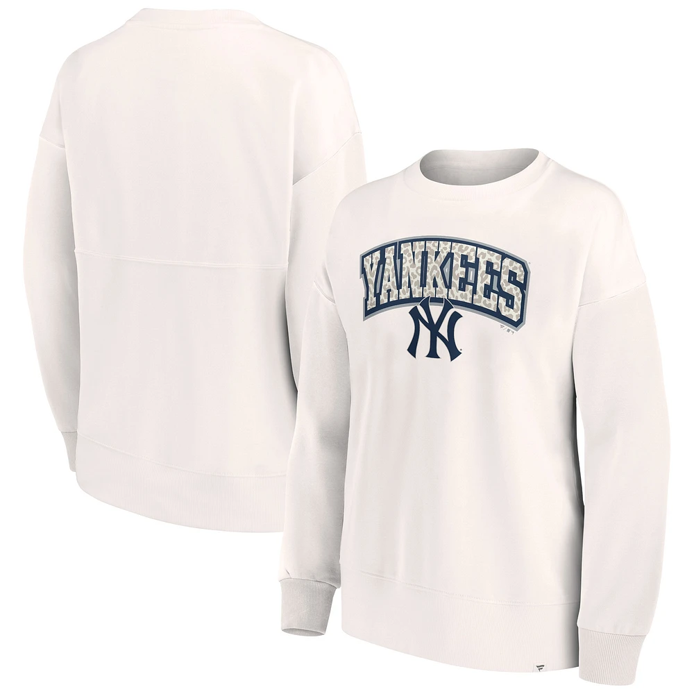 Sweat-shirt à imprimé léopard pour femme Fanatics Cream New York Yankees