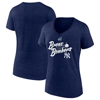 T-shirt à col en V pour femme Fanatics Heather Navy New York Yankees 2024 World Series Hometown