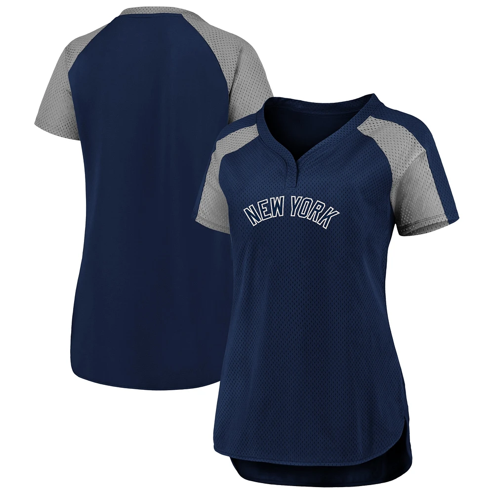 T-shirt à col en V Fanatics pour femmes bleu marine/gris New York Yankees Iconic League Diva Raglan