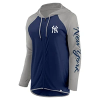 Sweat à capuche zippé manches longues Fanatics New York Yankees bleu marine/gris pour femme