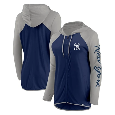 Women's Fanatics Navy/Gray New York Yankees Script Sleeve Full-Zip Hoodie