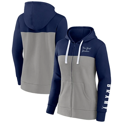 Women's Fanatics Navy/Gray New York Yankees Take The Field Colorblocked Hoodie Full-Zip Jacket