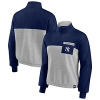 Women's Fanatics Navy/Heather Gray New York Yankees Iconic Cinch Waist Quarter-Zip Top