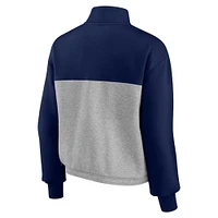 Women's Fanatics Navy/Heather Gray New York Yankees Iconic Cinch Waist Quarter-Zip Top