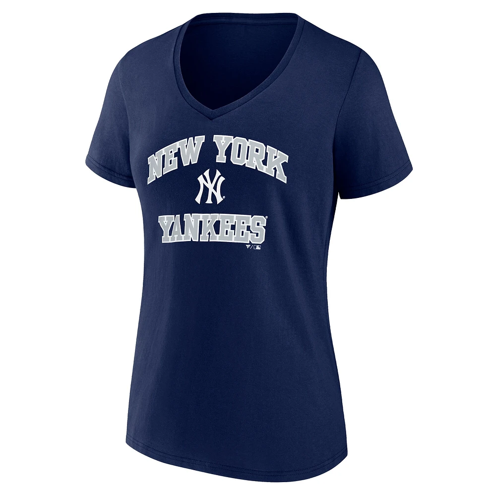 T-shirt à col en V avec inscription arc de cercle pour femme Fanatics Navy New York Yankees