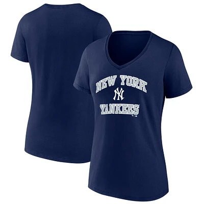 T-shirt à col en V avec inscription arc de cercle pour femme Fanatics Navy New York Yankees