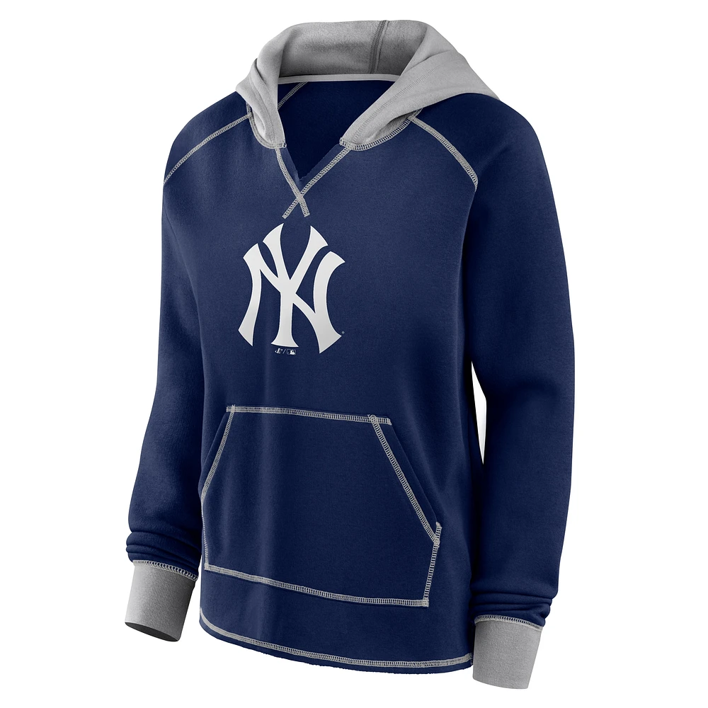 Women's Fanatics Navy New York Yankees Boom Fleece Pullover V-Neck Hoodie