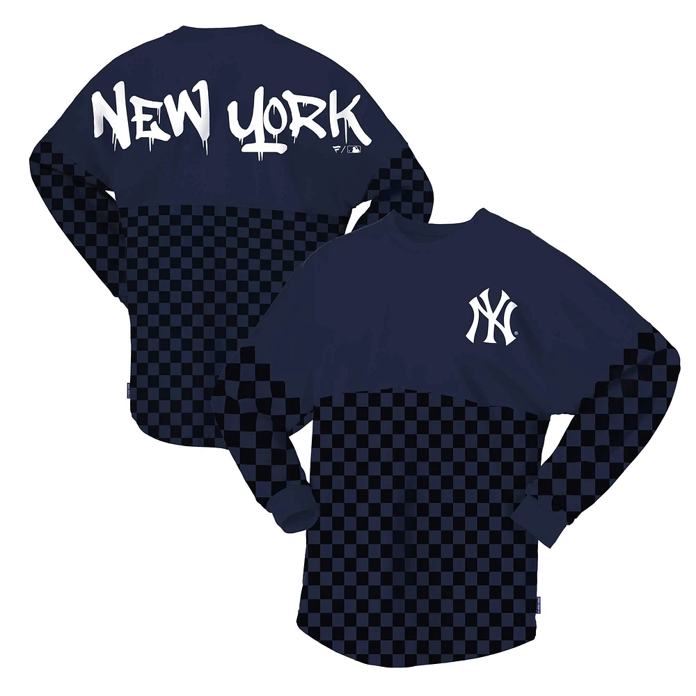 Women's Fanatics Navy New York Yankees Checker Print Long Sleeve T-Shirt