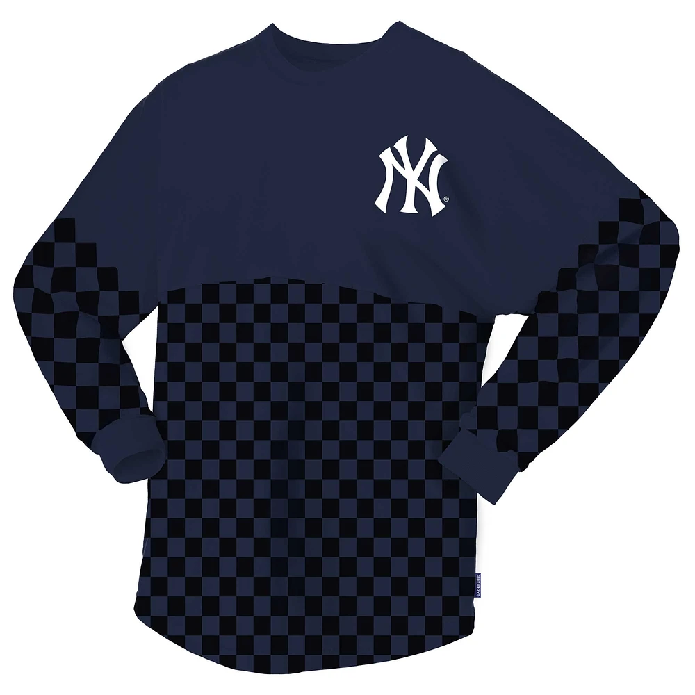 Women's Fanatics Navy New York Yankees Checker Print Long Sleeve T-Shirt