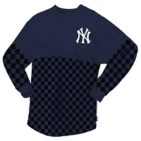 Women's Fanatics Navy New York Yankees Checker Print Long Sleeve T-Shirt