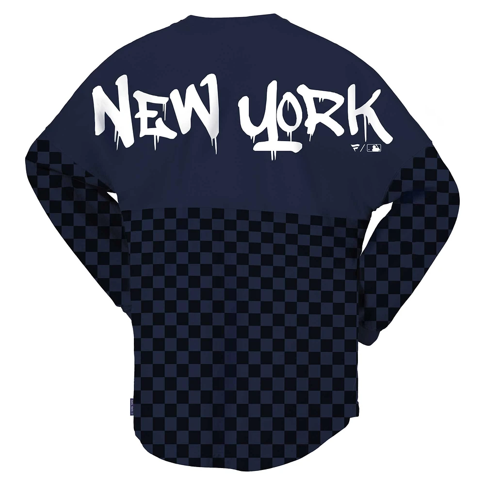 Women's Fanatics Navy New York Yankees Checker Print Long Sleeve T-Shirt