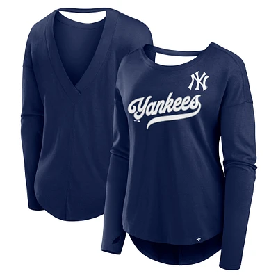 Women's Fanatics Navy New York Yankees Core Boat Neck Long Sleeve T-Shirt