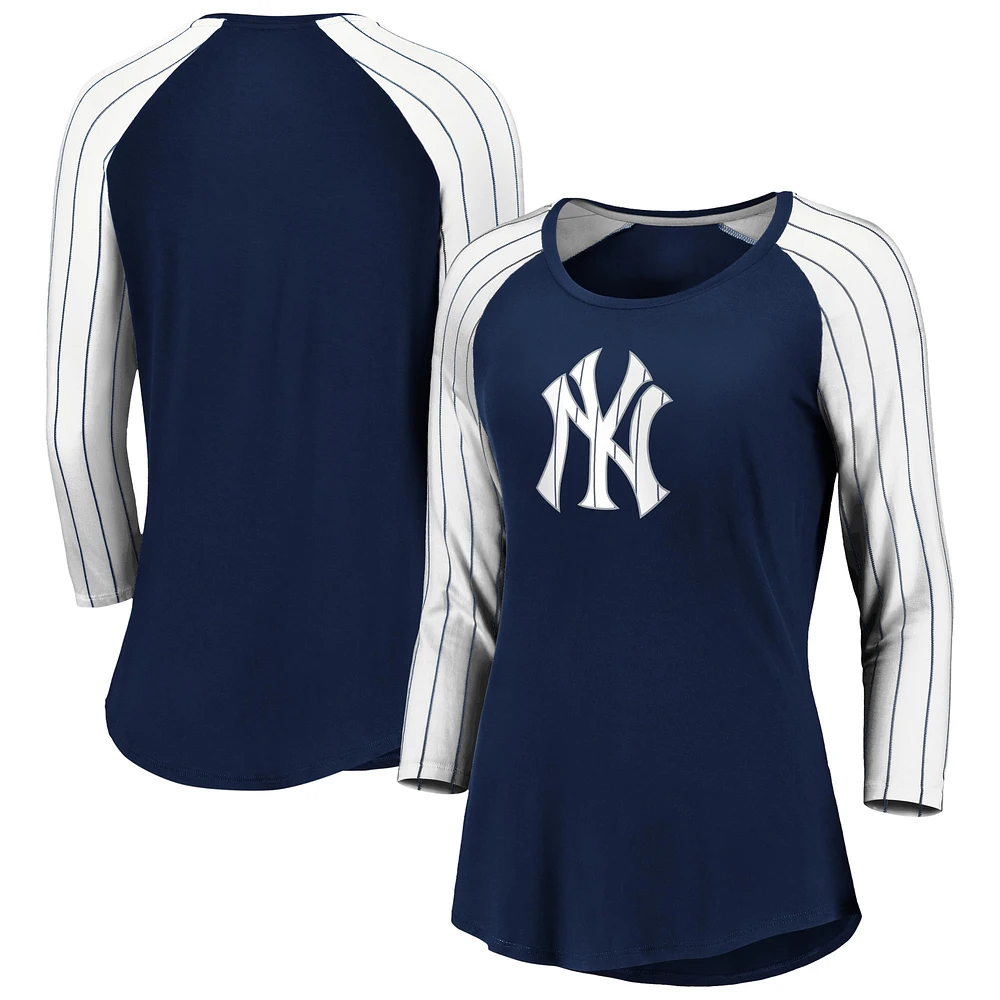 Women's Fanatics Navy New York Yankees Iconic Pinstripe Raglan 3/4-Sleeve T-Shirt