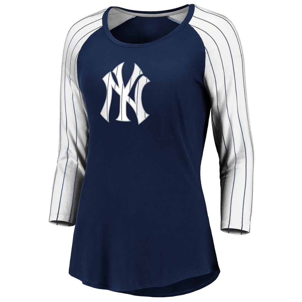 Women's Fanatics Navy New York Yankees Iconic Pinstripe Raglan 3/4-Sleeve T-Shirt