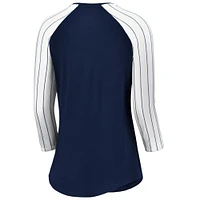 Women's Fanatics Navy New York Yankees Iconic Pinstripe Raglan 3/4-Sleeve T-Shirt