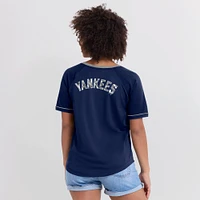 T-shirt à col en V raglan Diva Star de la Ligue des Yankees New York pour femmes Fanatics Navy