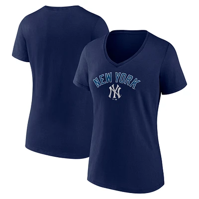 T-shirt à col en V Shine Bright pour femme de la collection Fanatics Navy des Yankees New York