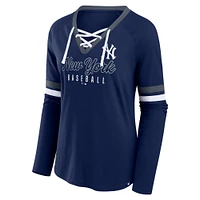 Women's Fanatics Navy New York Yankees Won & Done Raglan Lace-Up Long Sleeve T-Shirt