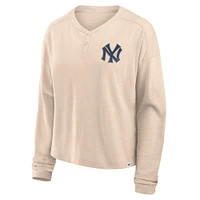 Women's Fanatics Tan New York Yankees Oversized Stadium Slub Long Sleeve Henley T-Shirt