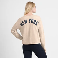 Women's Fanatics Tan New York Yankees Oversized Stadium Slub Long Sleeve Henley T-Shirt