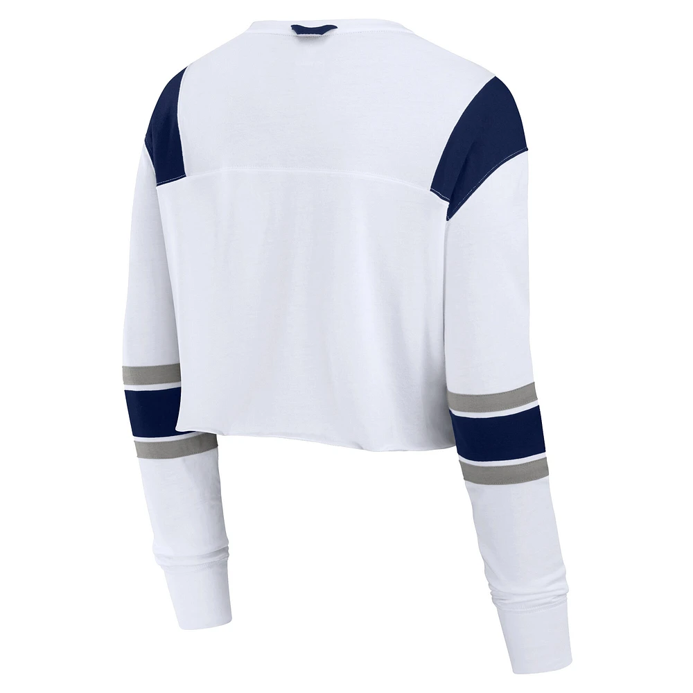 Women's Fanatics  White New York Yankees Stretch Cropped Fashion Long Sleeve T-Shirt