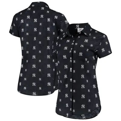 New York Yankees FOCO Women's Floral Button Up Shirt - Navy
