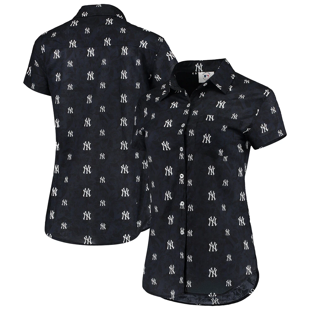 Chemise boutonnée à fleurs des New York Yankees FOCO pour femme, bleu marine