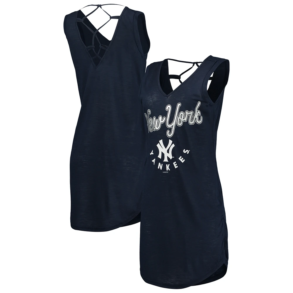 Robe de plage G-III 4Her by Carl Banks pour femme bleu marine New York Yankees Game Time Burnout Beach V-Neck Cover-Up