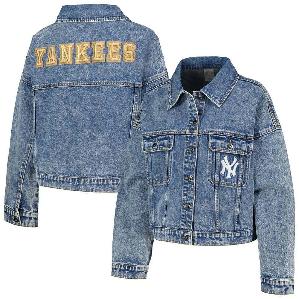 Veste en jean boutonnée surdimensionnée G-III 4Her par Carl Banks New York Yankees Victory pour femmes