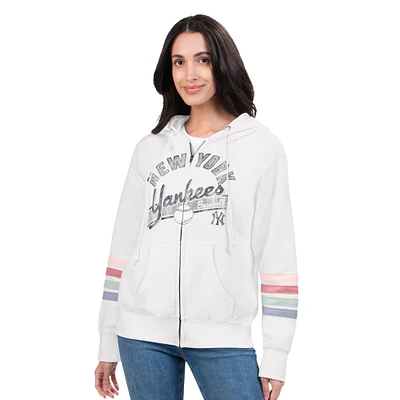 Sweat à capuche zippé en polaire rayé manches Naamah pour femme G-III 4Her par Carl Banks des Yankees de New York
