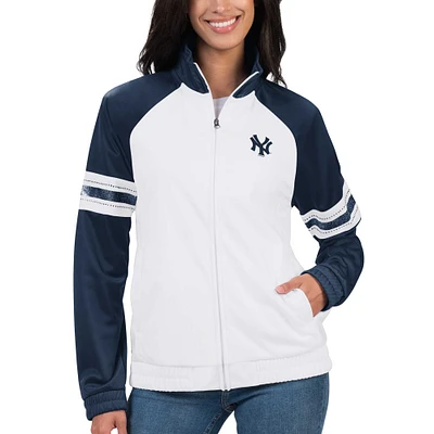 Veste de survêtement blanche entièrement zippée G-III 4Her par Carl Banks pour femmes des Yankees New York Show Up Raglan