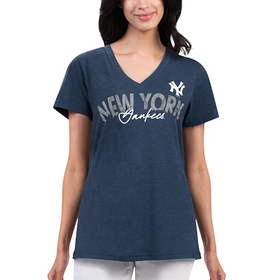 T-shirt à col en V G-III Sports by Carl Banks pour femmes, bleu marine, New York Yankees Key Move