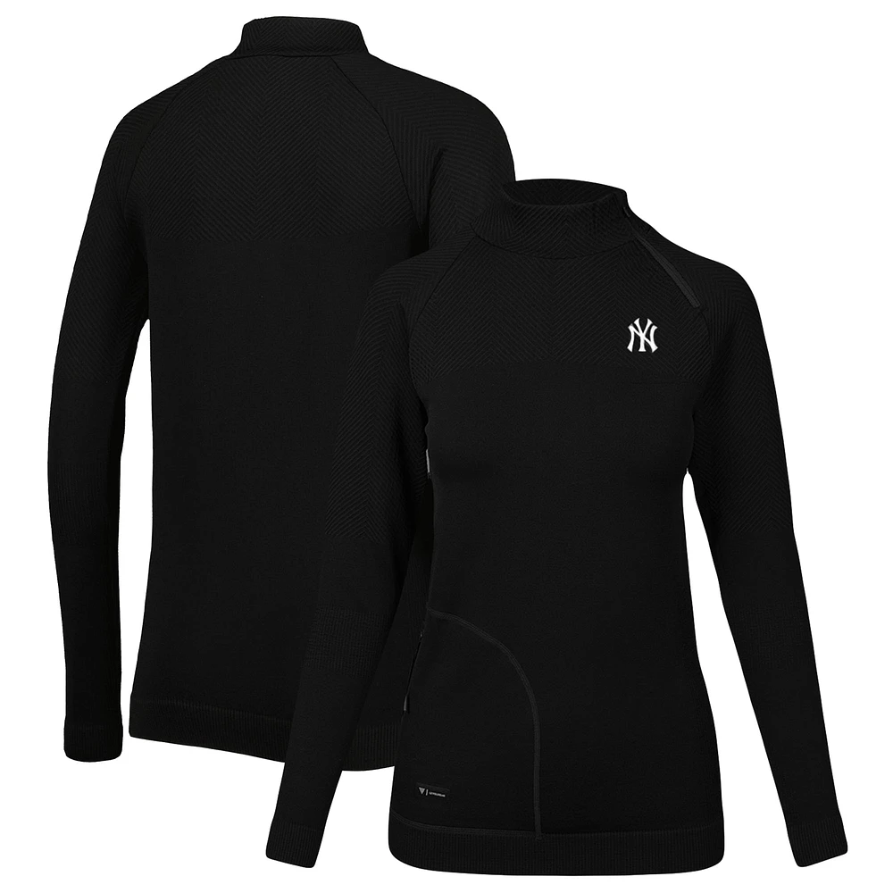 Women's Levelwear Black New York Yankees Verse Asymmetrical Raglan Tri-Blend Quarter-Zip Jacket