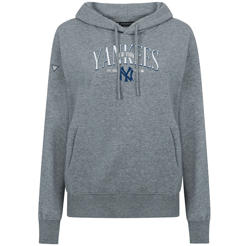 Sweat à capuche gris New York Yankees Adorn Throwback Spellout pour femme Levelwear