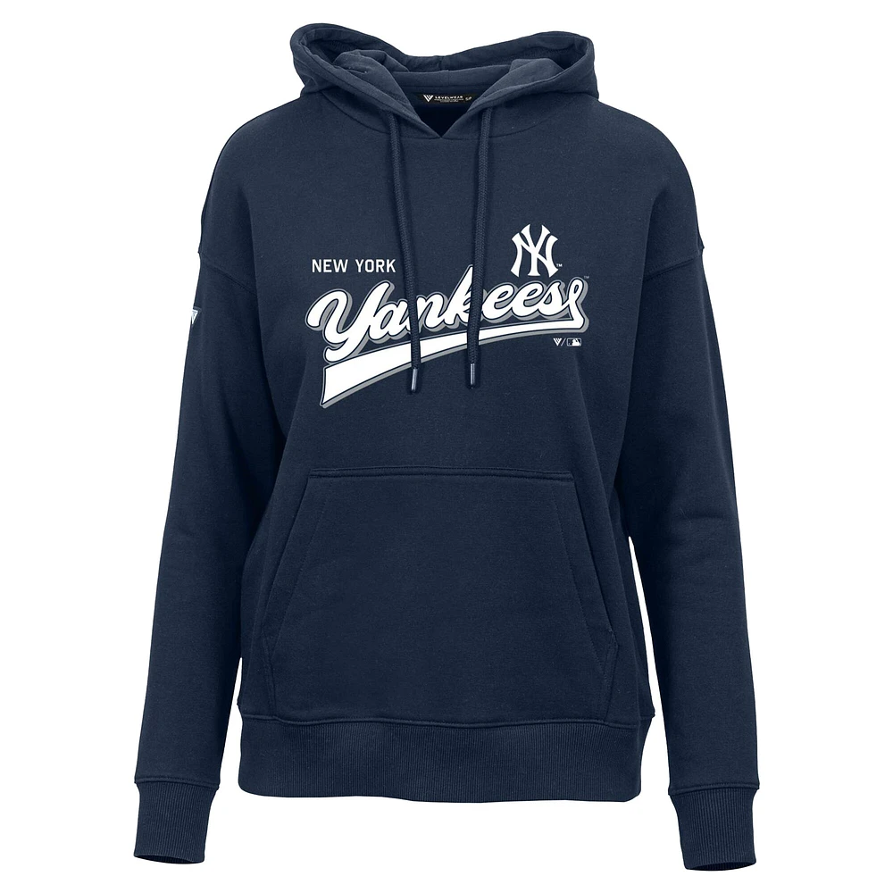 Women's Levelwear  Navy New York Yankees Adorn Retro Team 2.0 Pullover Hoodie