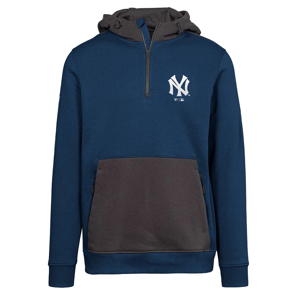 Women's Levelwear Navy New York Yankees Cooperstown Collection Chicane Core Logo Quarter-Zip Pullover Hoodie