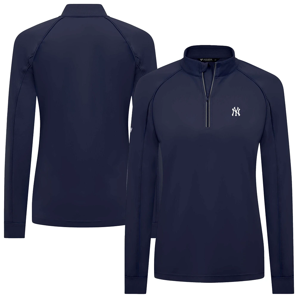 Women's Levelwear Navy New York Yankees Kinetic Insignia 2.0 Raglan Quarter-Zip Top