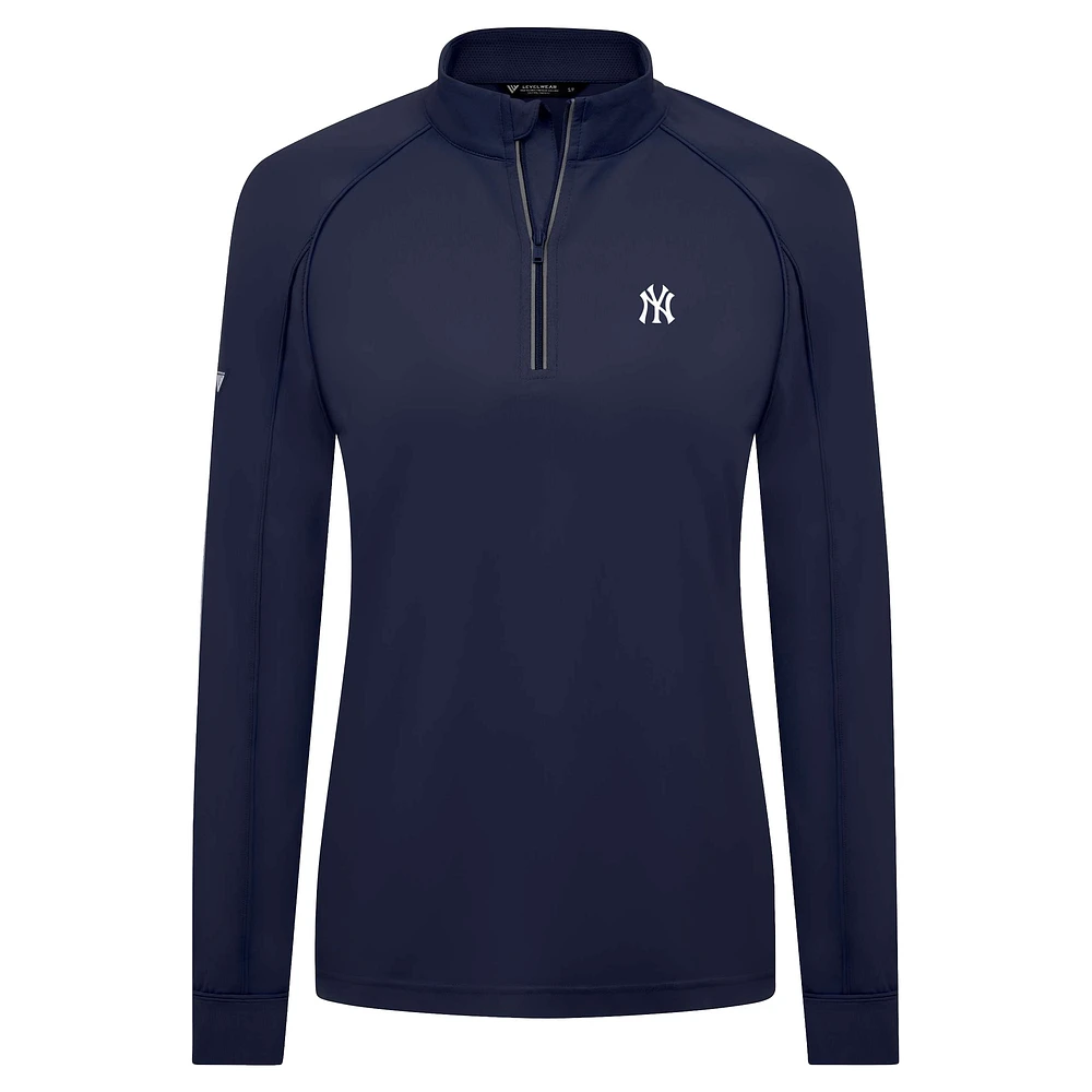 Women's Levelwear Navy New York Yankees Kinetic Insignia 2.0 Raglan Quarter-Zip Top
