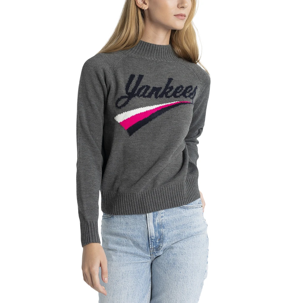 Women's Lusso  Gray New York Yankees Serena Raglan Pullover Sweater