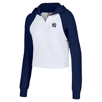 Women's Lusso White New York Yankees Jane Raglan Quarter-Zip Tri-Blend Cropped Pullover Hoodie