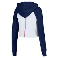 Women's Lusso White New York Yankees Jane Raglan Quarter-Zip Tri-Blend Cropped Pullover Hoodie