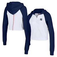 Women's Lusso White New York Yankees Jane Raglan Quarter-Zip Tri-Blend Cropped Pullover Hoodie