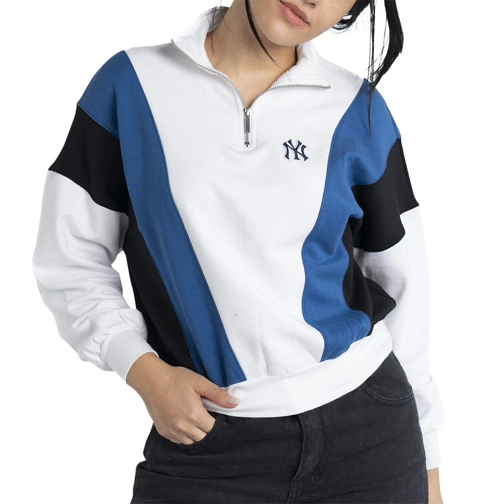 Sweat-shirt à quart de zip Lusso blanc New York Yankees Malia pour femme