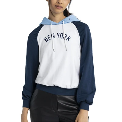 Women's Lusso White New York Yankees Marlowe Tri-Blend Raglan Pullover Hoodie