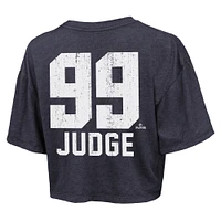 T-shirt court et ample pour femme Majestic Threads Aaron Judge Navy New York Yankees 2024 World Series avec nom numéro