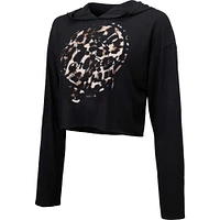 Women's Majestic Threads Black New York Yankees Leopard Cropped Hoodie