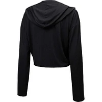 Women's Majestic Threads Black New York Yankees Leopard Cropped Hoodie