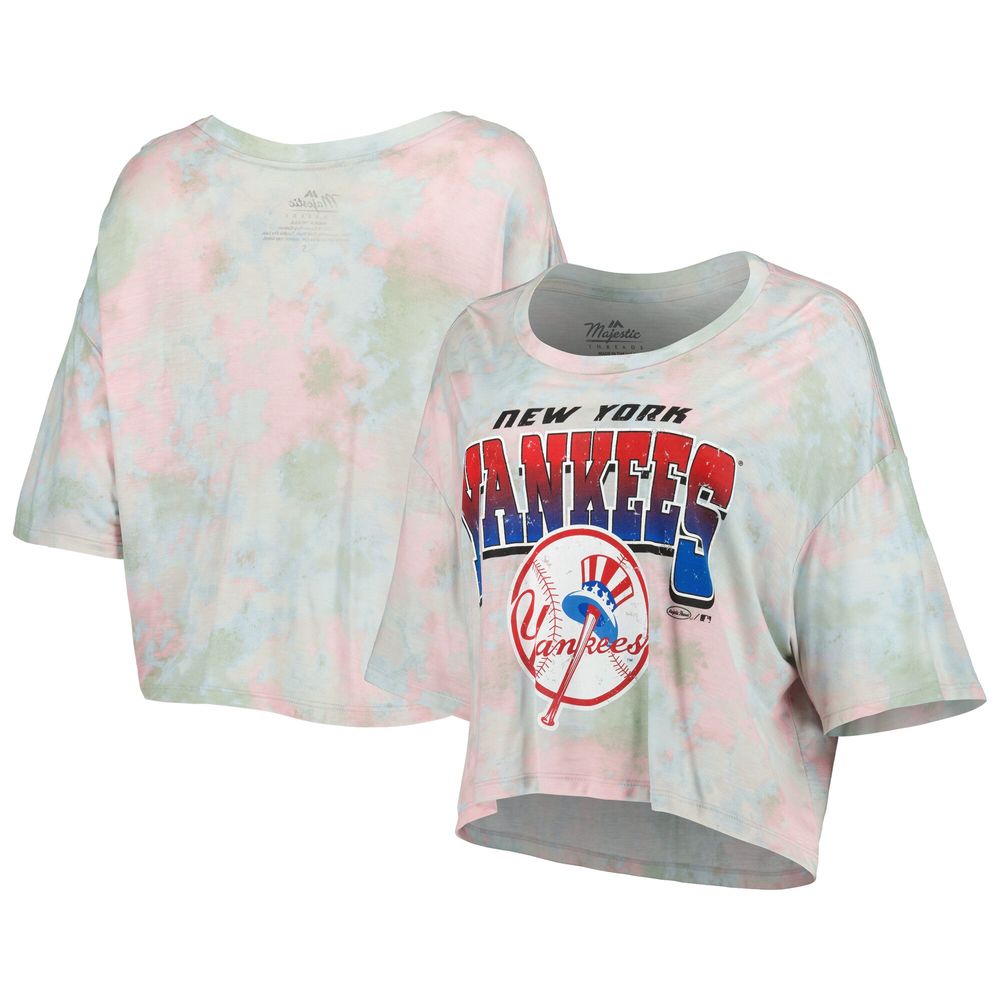 Majestic Threads Women's Majestic Threads New York Yankees Cooperstown  Collection Tie-Dye Boxy Cropped Tri-Blend T-Shirt
