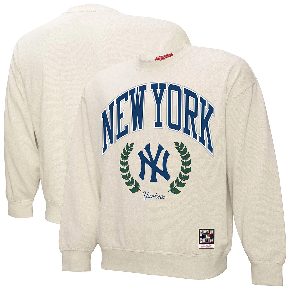 Women's Mitchell & Ness Cream New York Yankees Cooperstown Collection Laurel Pullover Sweatshirt