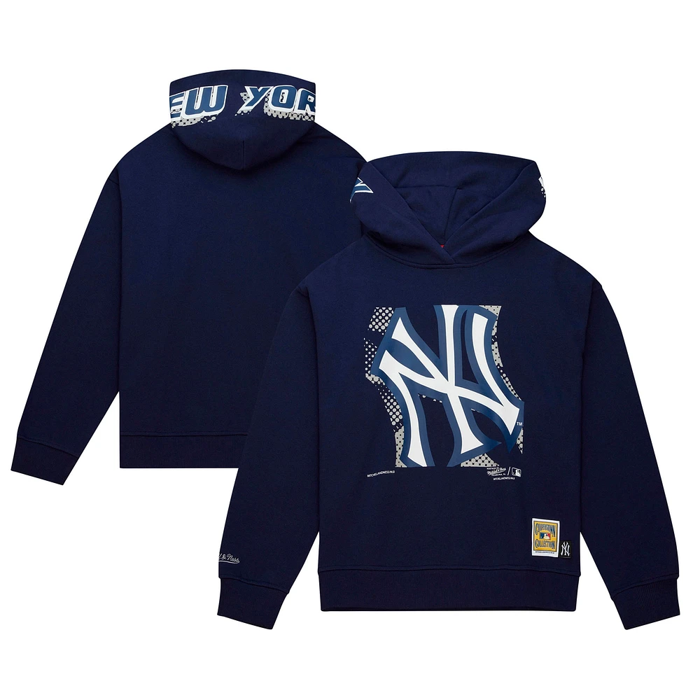 Chandail à capuchon pour femme Mitchell & Ness bleu marine New York Yankees Cooperstown Collection Big Face 7.0